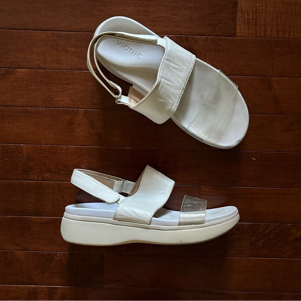 Vionic White Karleen Strappy Sandals with Translucent Accent